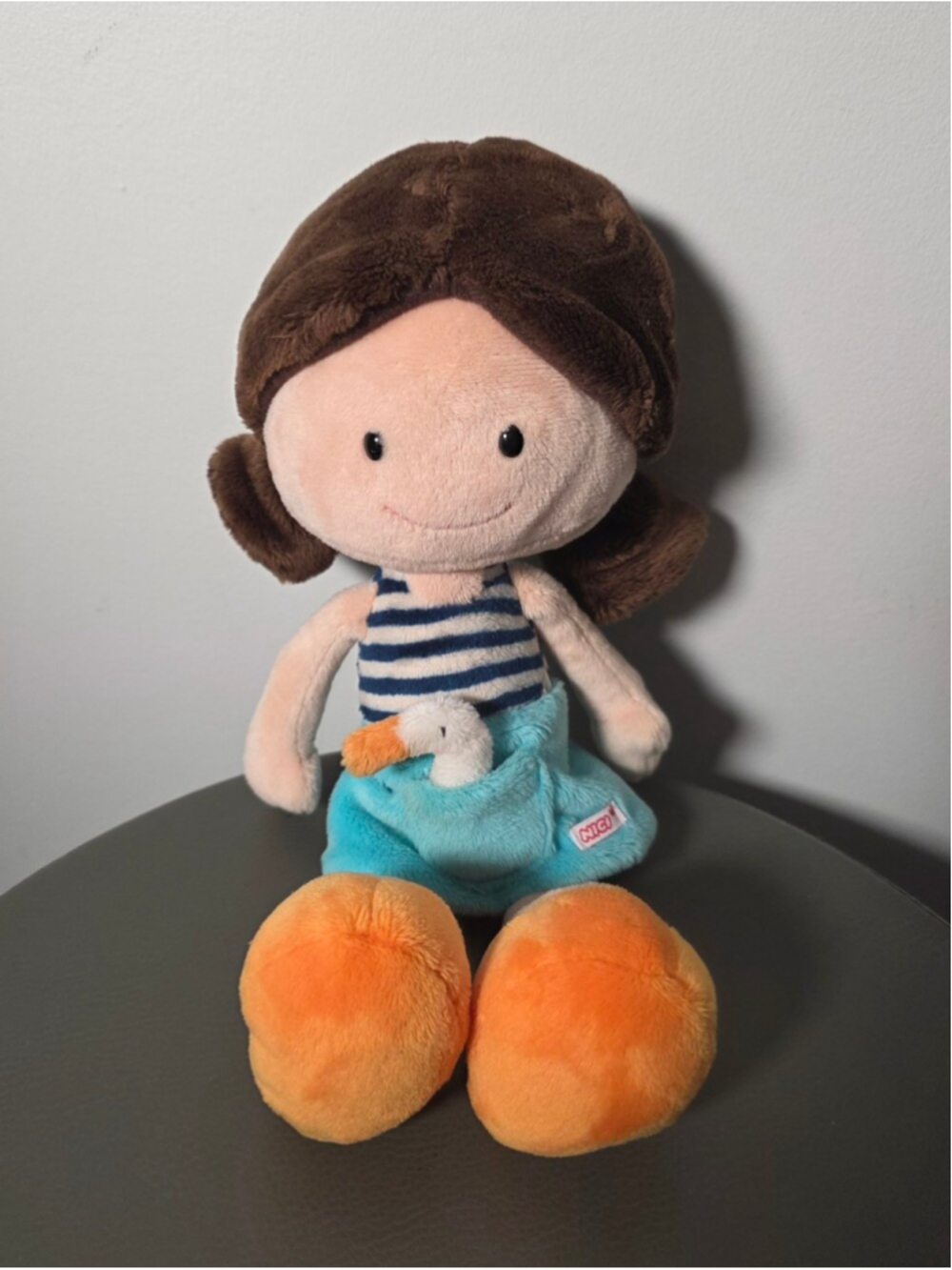 NICI Wonderland Plush Doll Girl With Goose Stuffed Toy Blue Dress 12” Soft Plush